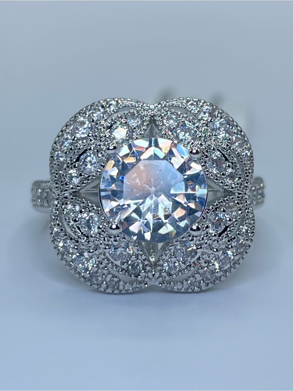 Swarovski Crystal Elements White Crystal Halo Art Deco Statement Ring Sz 5.5
